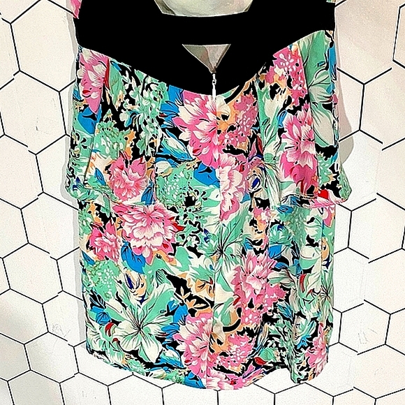 New-Beautiful Yumi Kim Floral & Black Silk XS Peplum Sleeveless Open Back - Picture 6 of 7